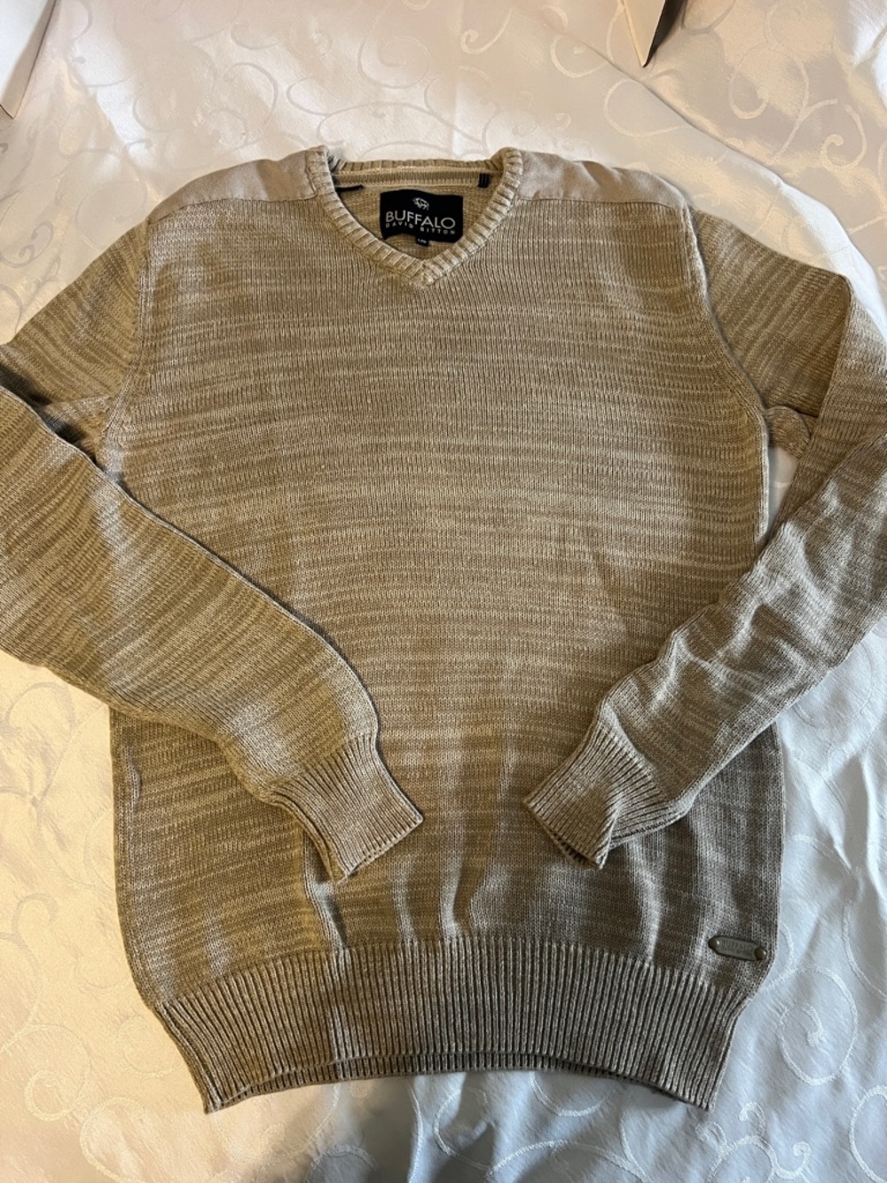 Buffalo David Bitton Men's Light Brown Marled V-Neck Sweater